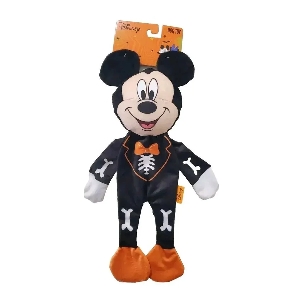 DISNEY MICKEY MOUSE PLUSH HALLOWEEN  DOG TOY BLACK TRICK OR TREAT SKELETON